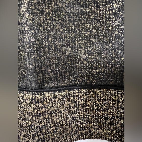LOFT Black Gold Sheer Metallic Wool Skirt Mesh Overlay Satin Piping Gold Exposed - Picture 5 of 7